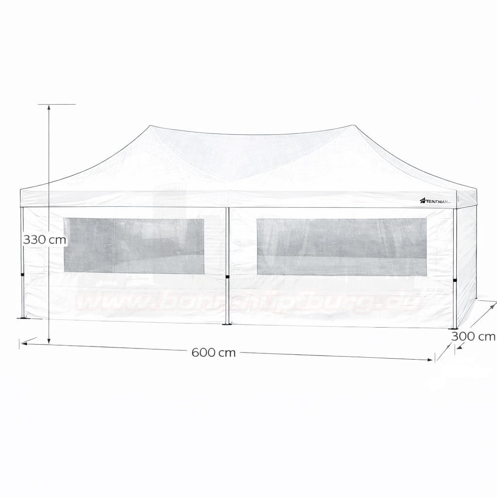3x6m Faltzelt mit Seitenteilen Technische Zeichnung