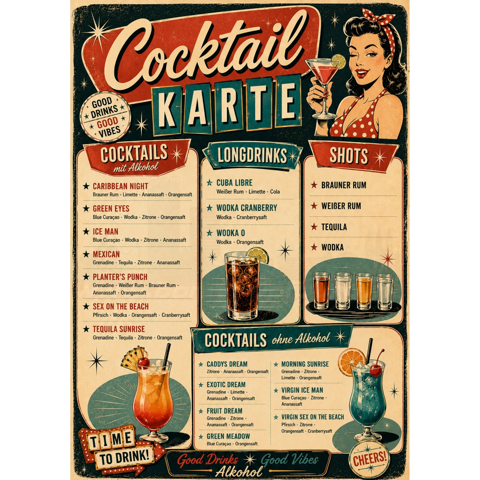 Cocktailkarte Retro Style